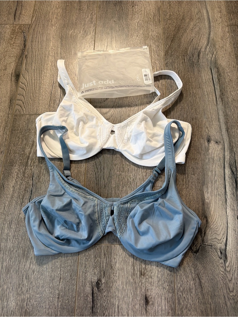 Olga Two-Pack Underwire Bras in White and Dusty Blue
